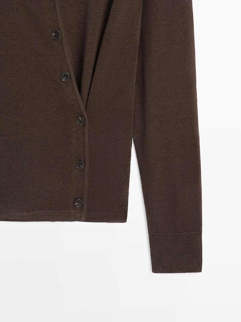 Linen blend cardigan with button detail