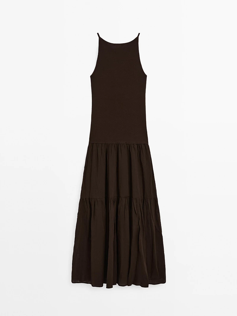 Long strappy cotton blend dress