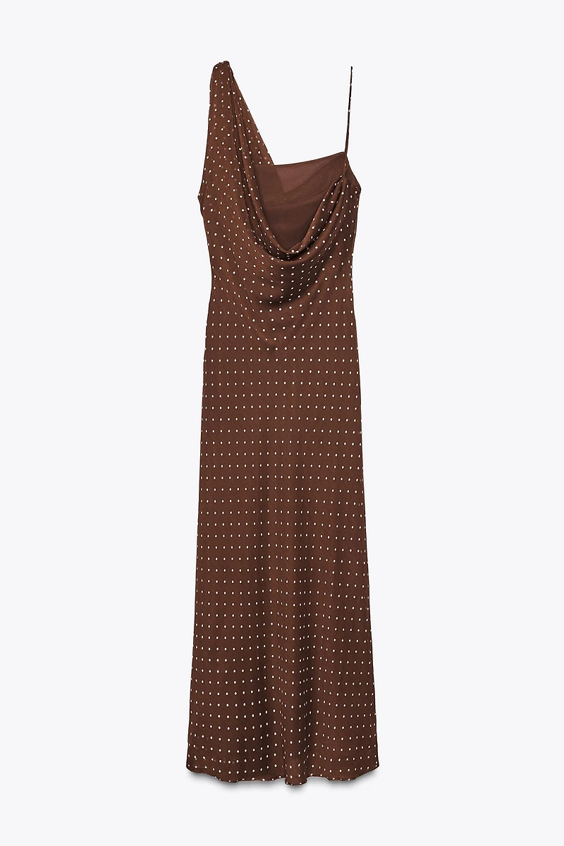 DRAPED NECK POLKA DOT DRESS