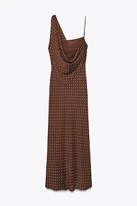 DRAPED NECK POLKA DOT DRESS