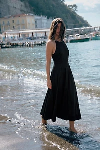 VOLUMINOUS GABARDINE MIDI DRESS
