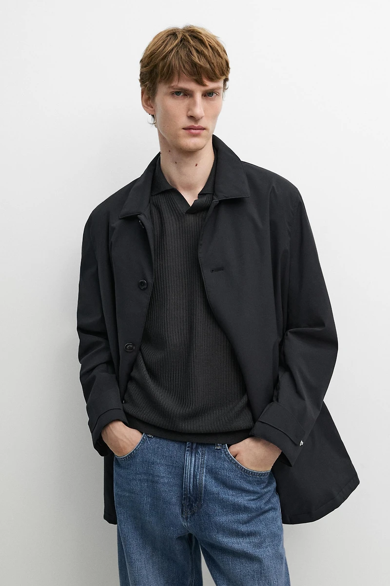 Long collar detail trench coat