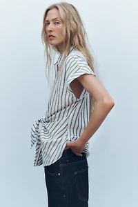 KNOTTED STRIPED LINEN SHIRT