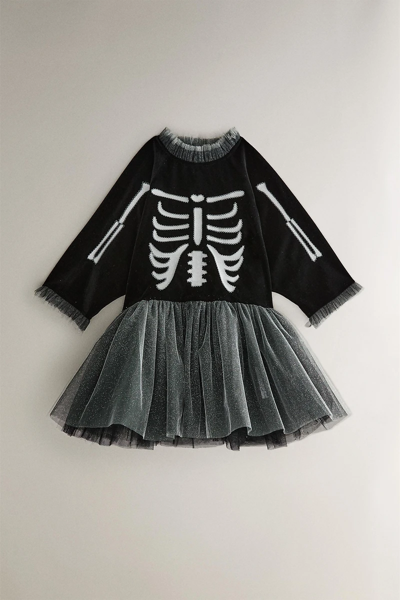 CHILDREN'S HALLOWEEN TULLE SKELETON COSTUME