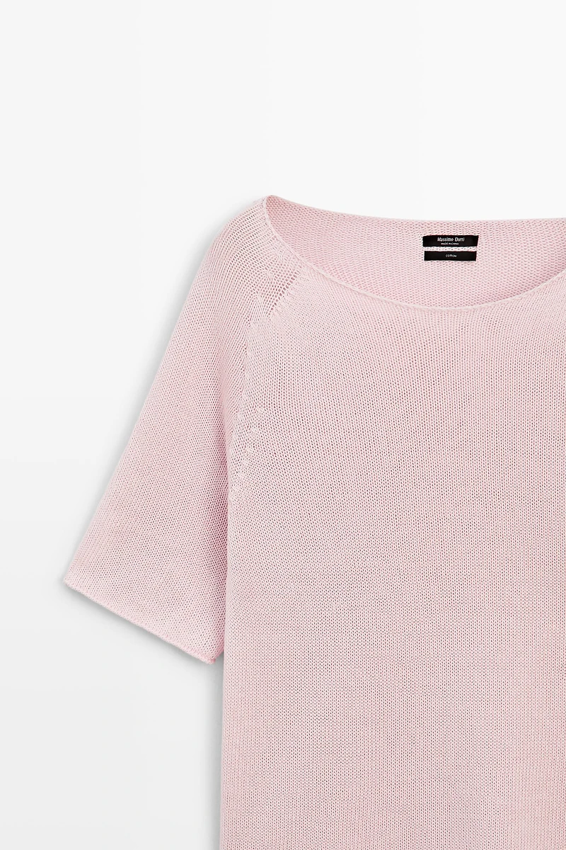 Pull en maille à col bateau 100 % coton