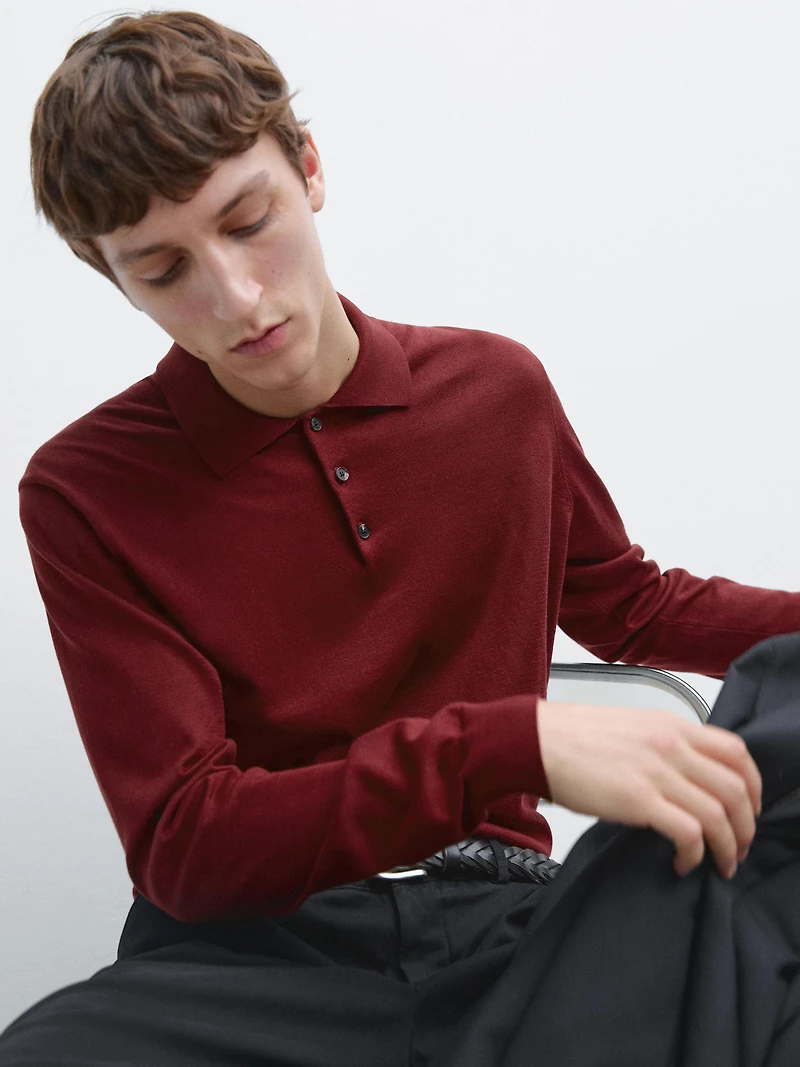 Cotton knit polo sweater