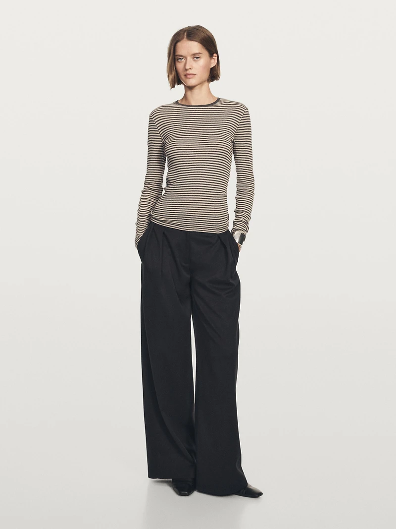 Long-sleeve cotton blend T-shirt
