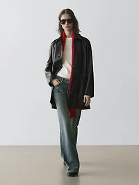 Long textured nappa leather coat