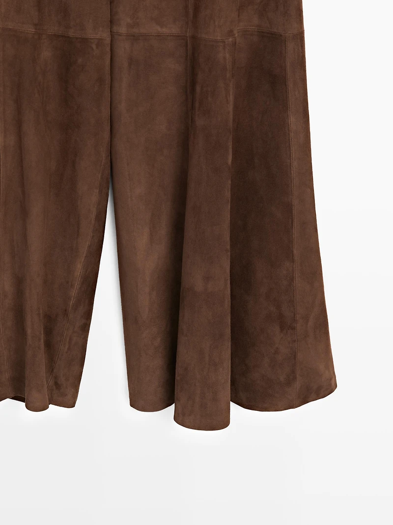 Suede leather flared trousers