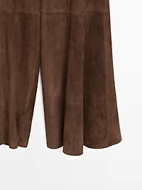 Suede leather flared trousers