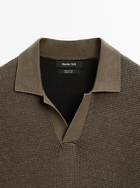 Textured knit V-neck polo shirt