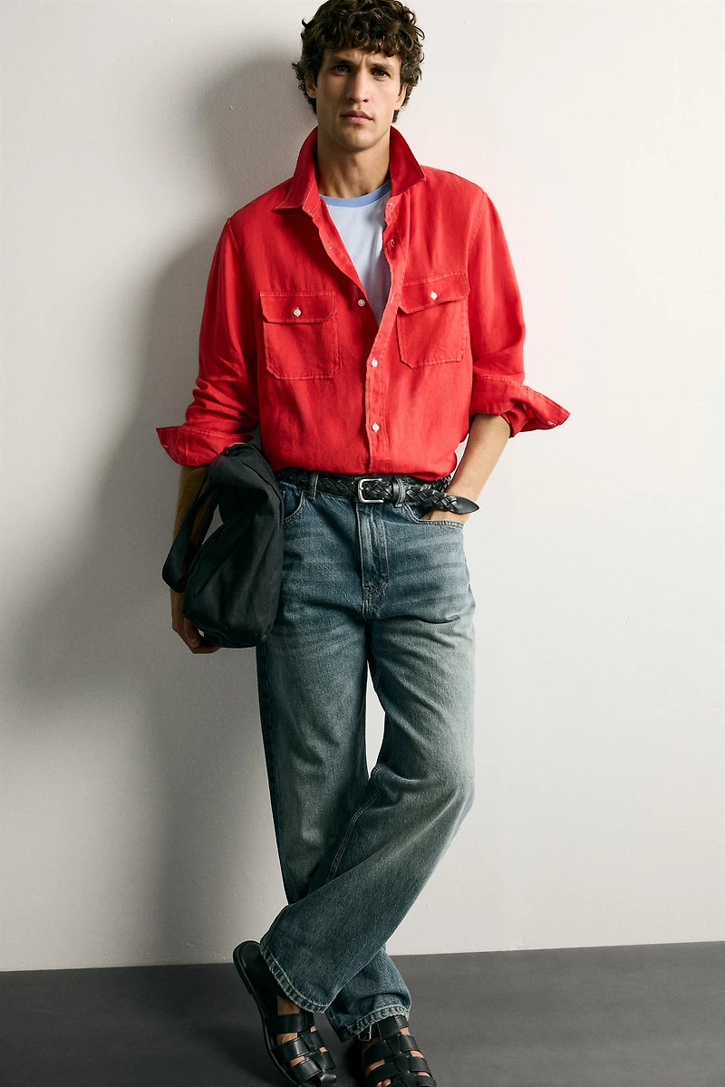100% LINEN REGULAR FIT OVERSHIRT