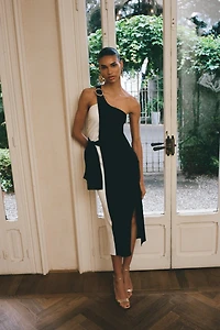KNOTTED COMBINATION MIDI DRESS