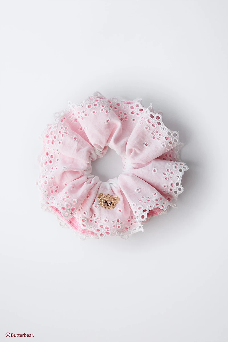 BUTTERBEAR © DOUBLE PLAID AND EMBROIDERED HAIR TIE