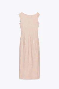 ASYMMETRIC LINEN-BLEND MIDI DRESS WITH APPLIQUÉ