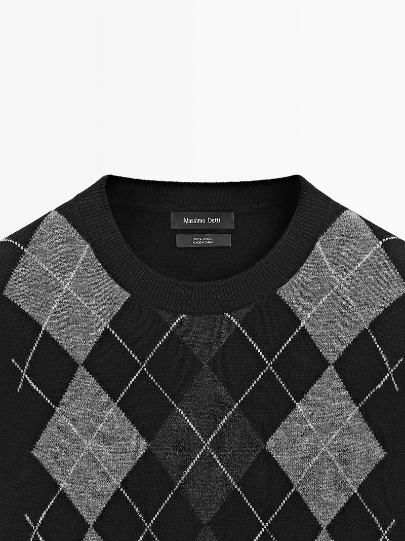 100% wool Argyle knit sweater