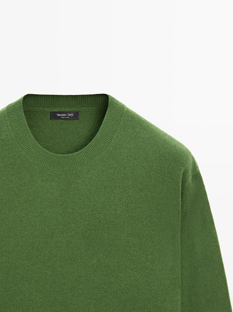 Wool blend crew neck knit sweater