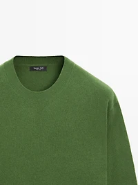 Wool blend crew neck knit sweater