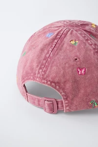 CASQUETTE EFFET DÉLAVÉ FLEURS BRODÉES