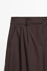 Cotton blend poplin pleated pants