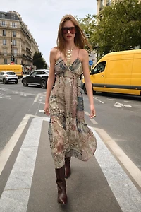 PATCHWORK PRINT MIDI DRESS