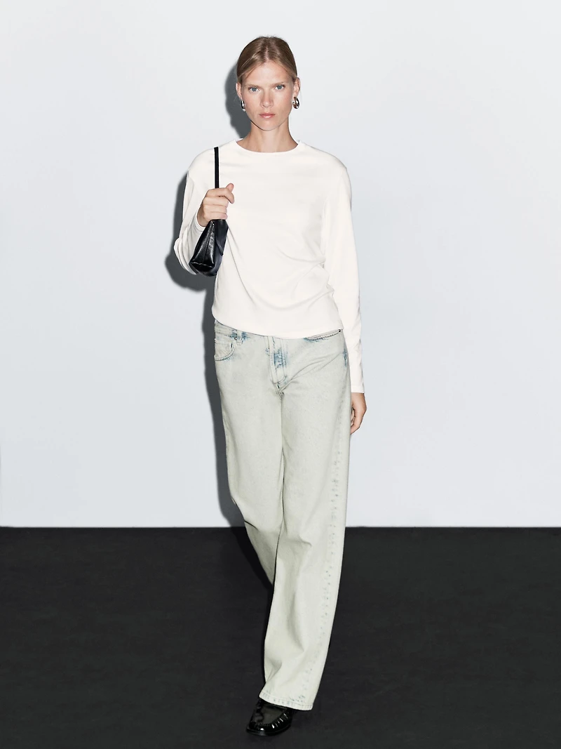 Faded mid-rise wide-leg jeans
