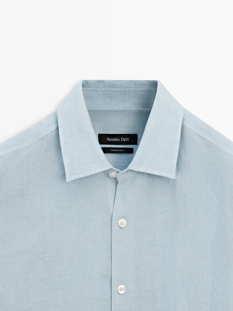 Textured 100% linen regular fit shirt