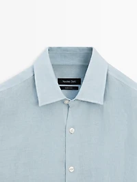Textured 100% linen regular fit shirt