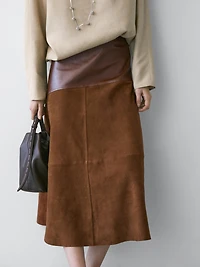 Suede nappa leather skirt with asymmetric yoke