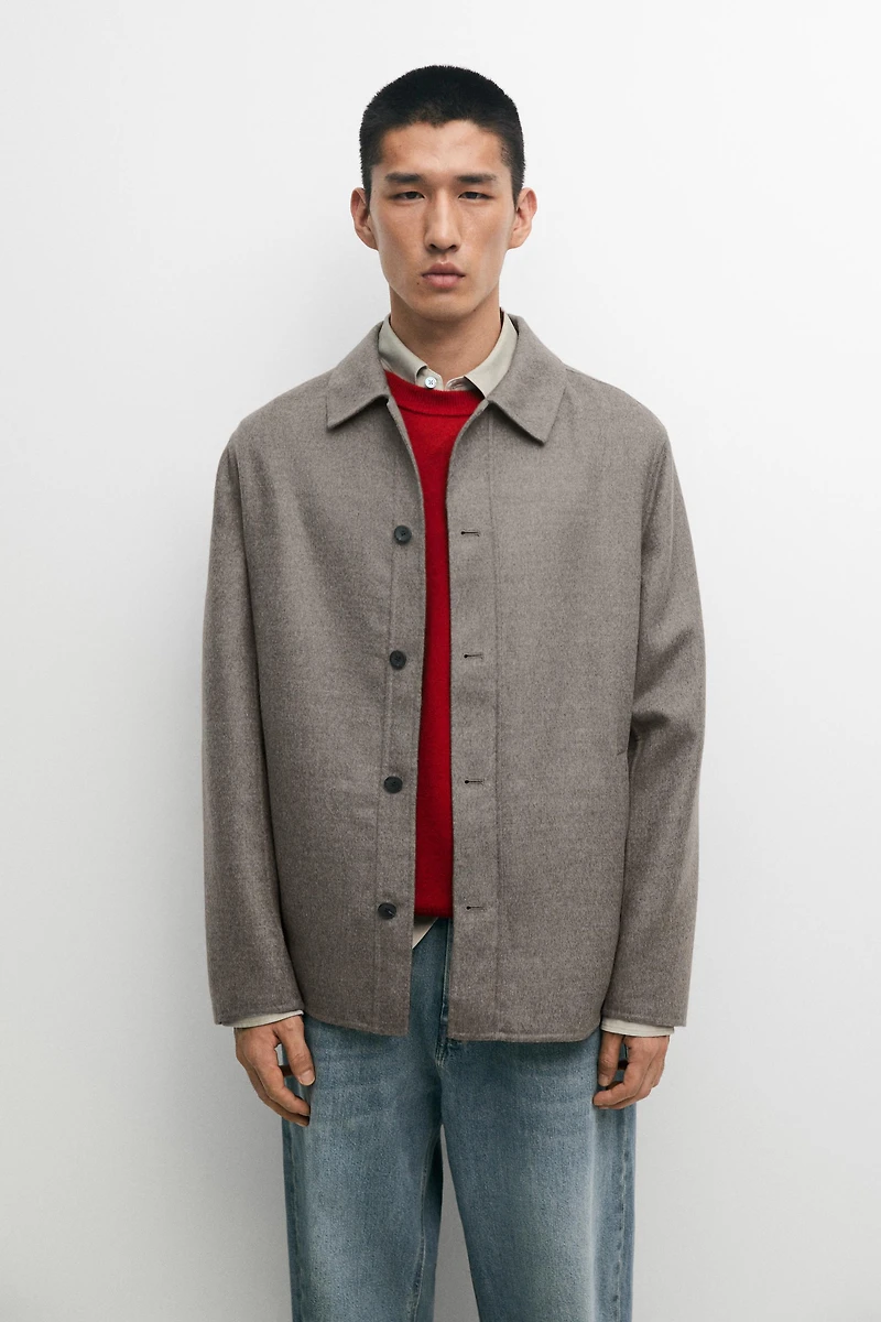 Wool blend overshirt with button detail