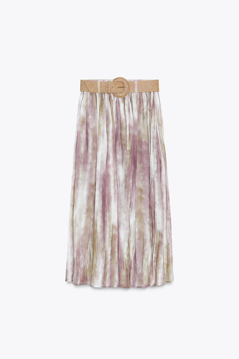 PRINTED MIDI SKIRT WITH BELT