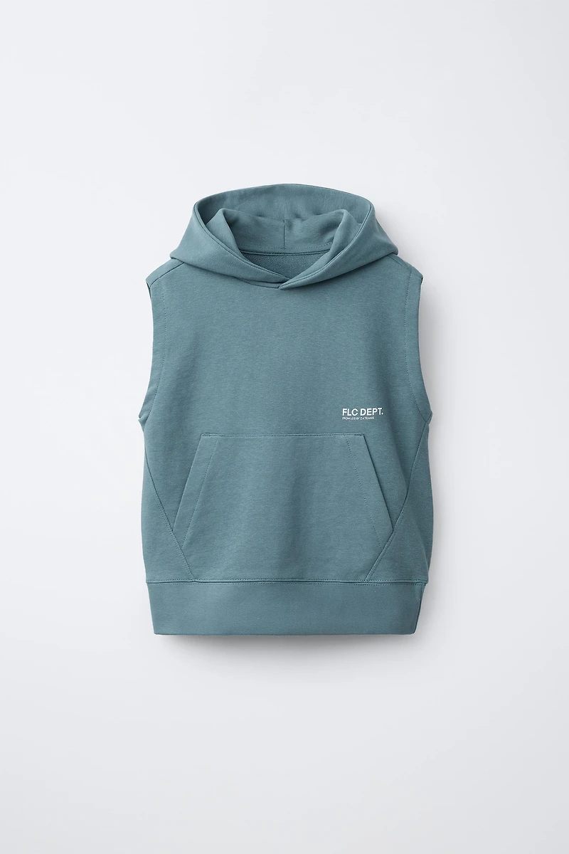 HOODED PLUSH TEXT VEST