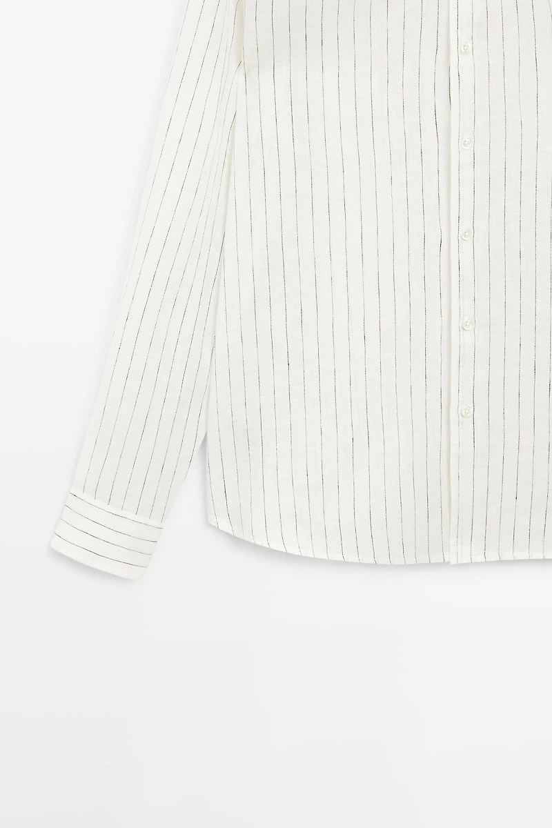 100% linen regular fit striped shirt