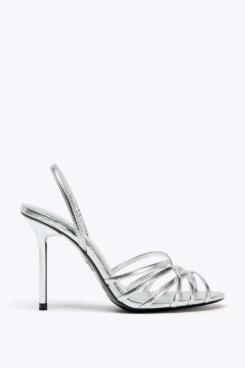 METALLIC EFFECT HEELED SANDALS