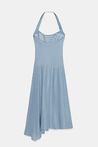 ROBE TRF HALTER ASYMÉTRIQUE EN DENIM