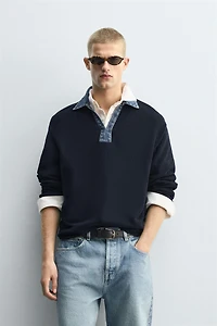 DENIM COLLAR KNIT POLO SHIRT