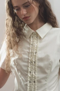 RUFFLED POPLIN SHIRT WITH STUDS