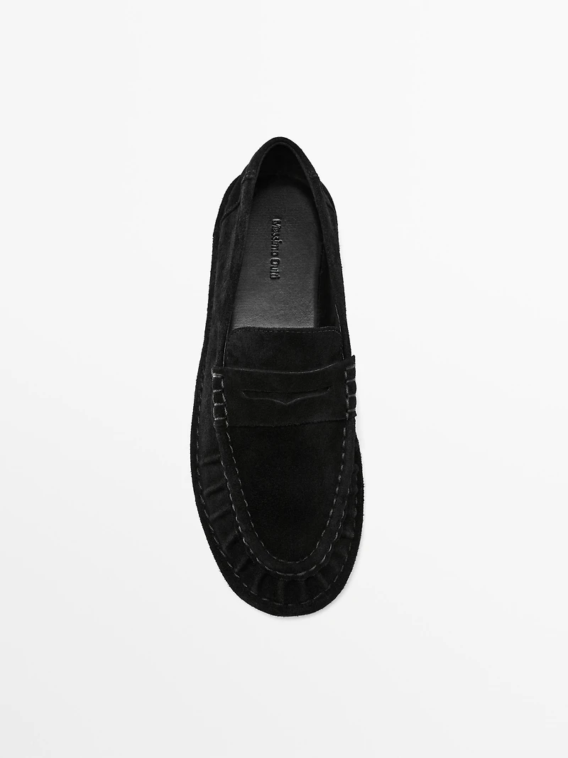 Gathered split leather loafers