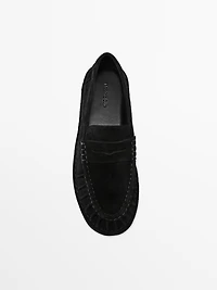 Gathered split leather loafers