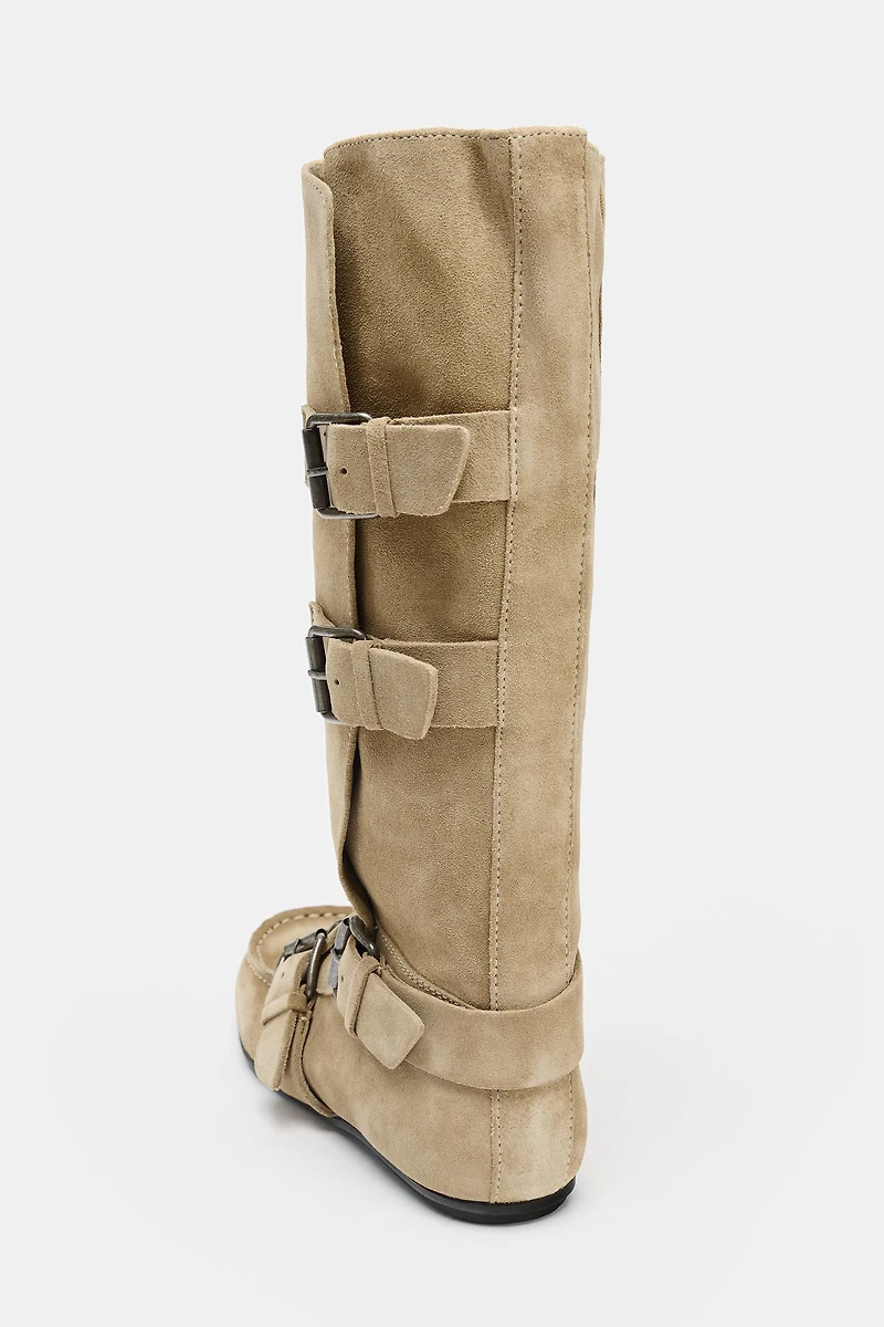 BUCKLED SPLIT LEATHER BOOTS