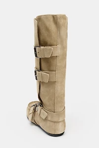 BUCKLED SPLIT LEATHER BOOTS