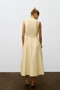 BELTED POPLIN MIDI DRESS