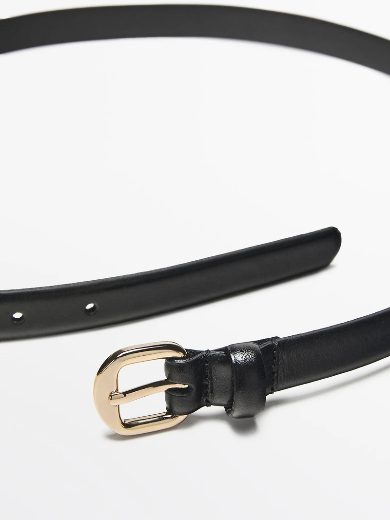 Leather belt with arched buckle
