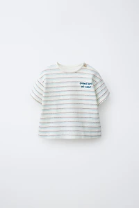 EMBROIDERED STRIPED TEXT T-SHIRT