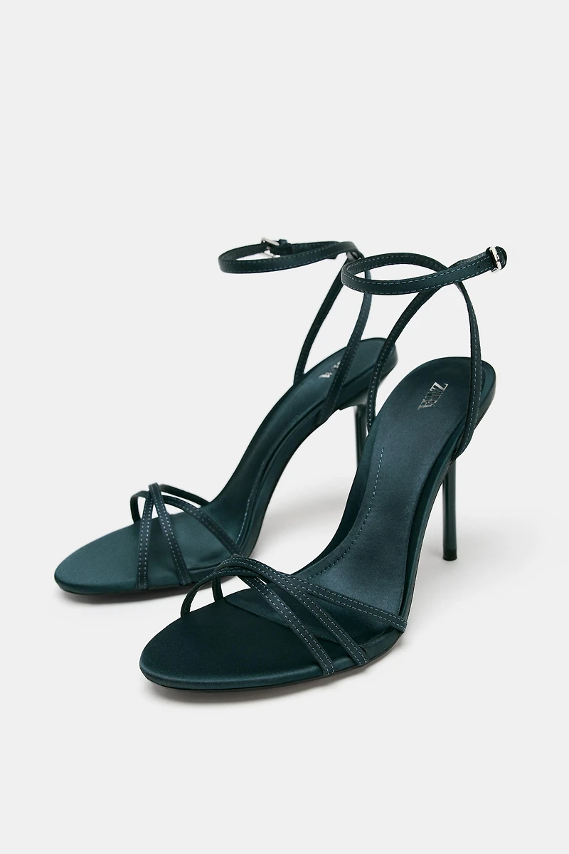 SATIN EFFECT STRAPPY HEELED SANDALS