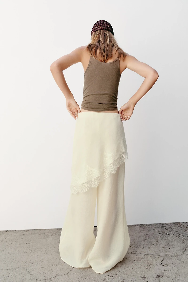 WIDE LEG PAREO PANTS WITH LACE