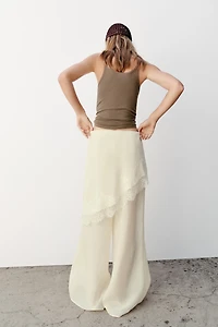 WIDE LEG PAREO PANTS WITH LACE