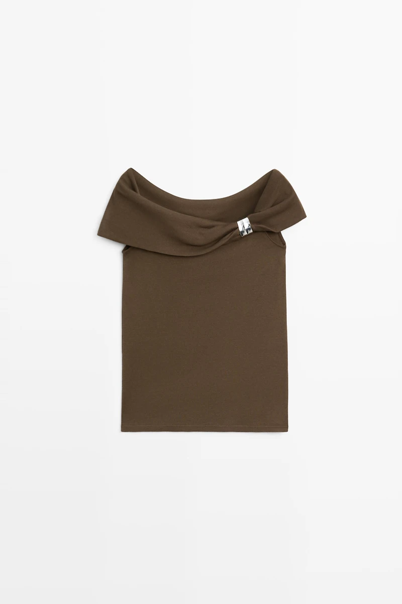 Off-the-shoulder top with jewel detail