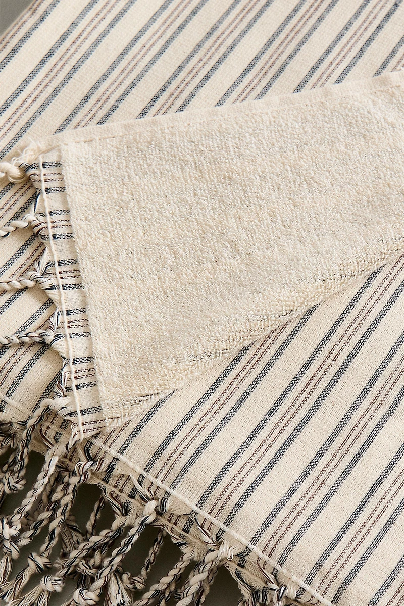 STRIPED COTTON BEACH TOWEL WITH FRINGING