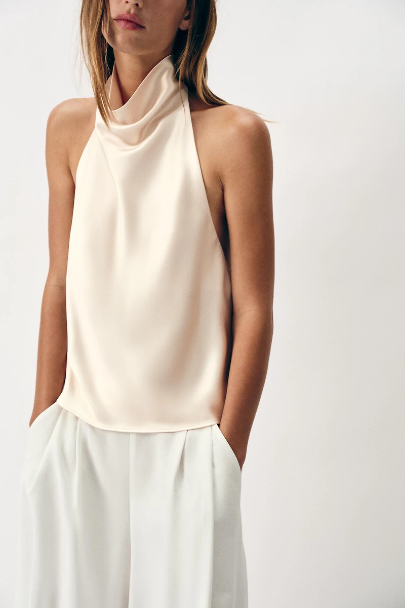 SATIN EFFECT HALTER TOP
